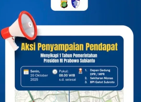 Info pengalihan arus lalu lintas pada Senin, 20 Oktober 2025 sehubungan dengan adanya aksi penyampaian pendapat (Sumber: Instagram @tmcpoldametrojaya)