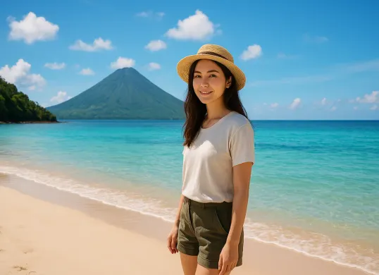 Contoh prompt untuk edit foto sedang liburan di Banda Neira (Sumber: AI)