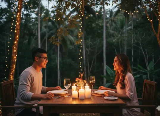 Hasil edit prompt Gemini AI viral foto pasangan jadi lebih romantis di Ubud Bali. (Sumber: Freepik/pressfoto)