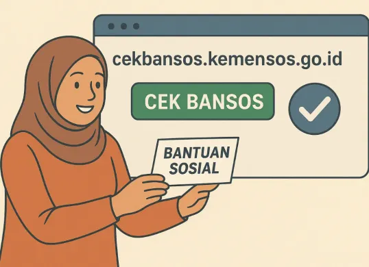 Ilustrasi cek penerima bantuan sosial (bansos) melalui cekbansos.kemensos.go.id. (Sumber: Poskota/ChatGPT)