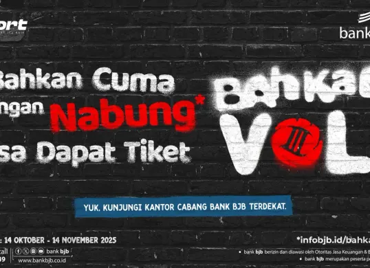 Poster promo kolaborasi bank bjb dan Vindes Sport “Bahkan Voli 3”, mengajak masyarakat menabung untuk mendapatkan tiket menonton ajang sportainment seru antara The Musician dan The Actors. (Sumber: Istimewa)