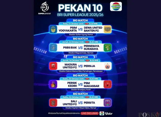 Jadwal BRI Super League Hari Ini Jumat 24 Oktober 2025, Ada Madura FC vs Persija (Sumber: Instagram/sports.indosiar/Edited Muhammad Ibrahim)