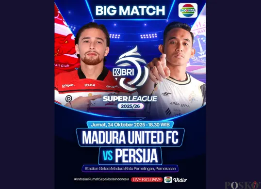 LINK LIVE STREAMING Madura United vs Persija BRI Super League Hari Ini Jumat 24 Oktober 2025 Pukul 19.00 WIB (Sumber: Instagram/sports.indosiar/Edited Muhammad Ibrahim)