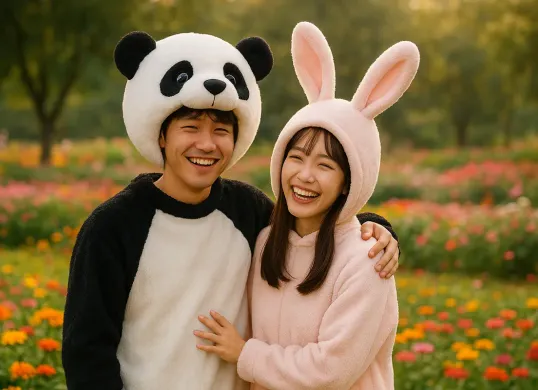 Foto pakai busana lucu bareng pasangan dengan edit pakai prompt Gemini AI (Sumber: AI)