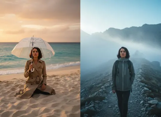 Prompt Gemini AI foto liburan sendiri di pantai dan gunung. (Sumber: Istimewa)