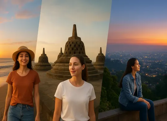Contoh 10 prompt untuk edit foto di Gemini AI sedang liburan di tempat wisata di Indonesia (Sumber: AI)