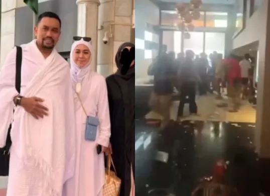 Foto Ahmad Sahroni dan istrinya, Feby Belinda, ke Tanah Suci tengah viral di media sosial usai rumahnya dijarah massa. (Sumber: Instagram/@lambeturah)