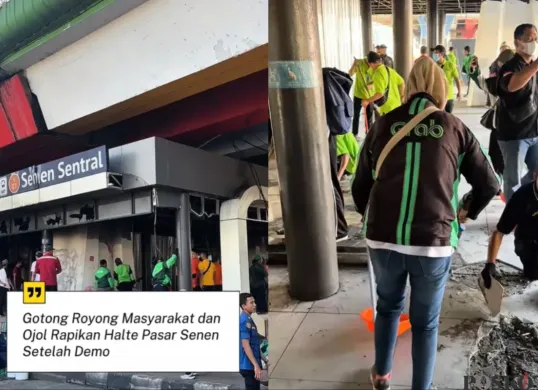 Viral Video Gotong Royong Masyarakat dan Ojol Rapikan Halte Pasar Senen, Netizen: Media Luar Harus Lihat Ini (Sumber: TikTok/jaki.siojol)