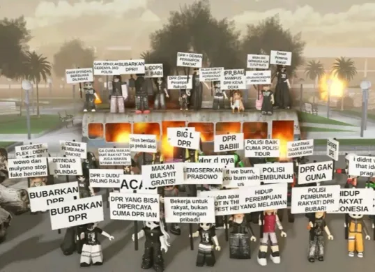 Aksi demo virtual di game Roblox. (Sumber: TikTok/@miowy___)