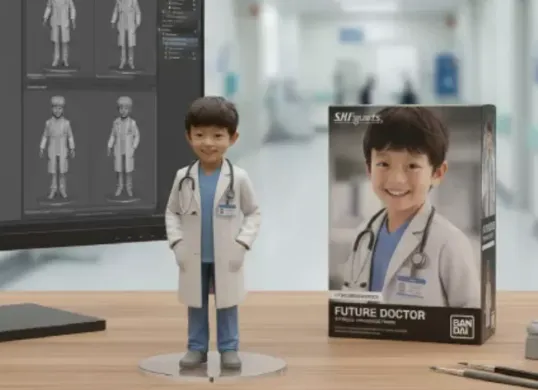 Tren foto AI miniatur motor yang viral di TikTok, tampilan seperti action figure modern.