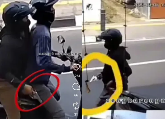 Tangkap layar aksi pelaku curanmor bersenpi yang digagalkan warga di Cengkareng, Jakbar, Minggu, 7 September 2025. (Sumber: Instagram @cengkarengnews)