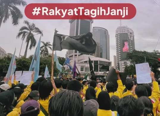 Ilustrasi aksi demo BEM UI hari ini. (Sumber: X/@BEMPsikoUI)