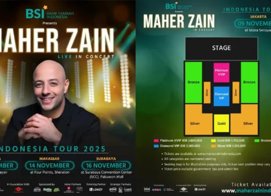 BSI hadirkan Maher Zain Live in Concert November 2025. Catat tanggalnya! Tiket pre-sale untuk nasabah BSI dimulai 9 Sept. Buruan dapatkan! (Sumber: Instagram/@maherzainofficial)