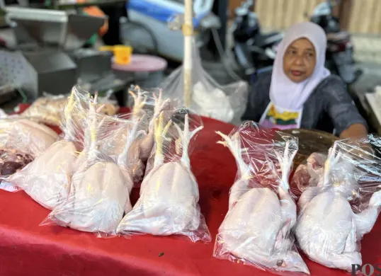 Pedagang daging ayam di Pasar Kebayoran Lama, Jakarta Selatan. (Sumber: POSKOTA | Foto: Pandi Ramedhan)