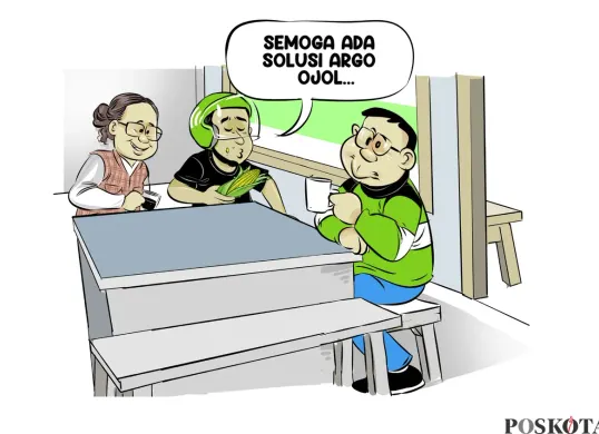 Ilustrasi obrolan warteg, pengemudi ojol berharap ada solusi atas pemotongan tarif dan argo yang dianggap memberatkan. (Sumber: Poskota/Arif Setiadi)