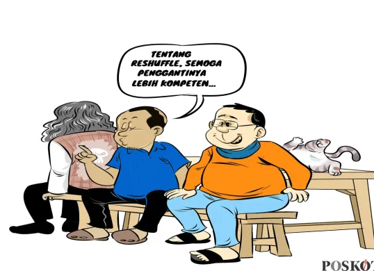 Ilustrasi obrolan warteg seputar reshuffle kabinet, warga berharap menteri pengganti lebih kompeten dalam menjalankan tugasnya. (Sumber: Poskota/Arif Setiadi)