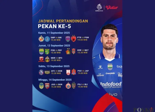 Jadwal Pertandingan BRI Super League Pekan ke-5 (Sumber: Instagram/vidiosports)