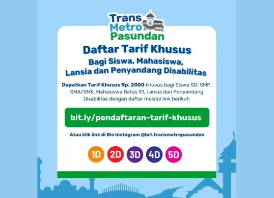 Cara Daftar Tarif Khusus Trans Metro Pasundan untuk Siswa, Mahasiswa, Lansia, dan Penyandang Disabilitas (Sumber: Instagram/brt.metrojabartrans)