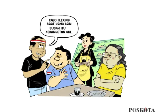 Ilustrasi obrolan warteg tentang usulan UU Anti-Flexing. Warga menilai pamer kemewahan saat banyak orang kesulitan hidup dianggap kebangetan dan bisa memicu kecemburuan sosial. (Sumber: Poskota/Arif Setiadi)