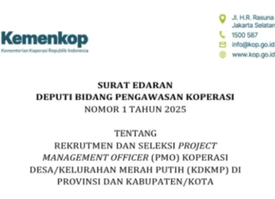 Info Pengumuman Rekrutmen PMO KDKMP 2025 (Sumber: Dok/kop.go.id)