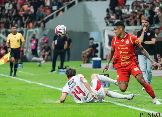 Potret pemain Persija Jakarta, Bruno Tubarao yang menjadi penyelamat Macan Kemayoran dari kekalahan. (Sumber: Poskota/ Bilal Nugraha Ginanjar)