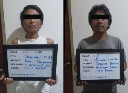 Tampang dua pelaku yang diduga terlibat kasus pencurian kendaraan bermotor (curanmor) yang terjadi di wilayah Jakarta Pusat. (Sumber: Polres Jakarta Pusat)