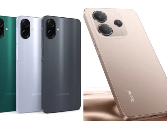 Perbandingan ponsel Samsung Galaxy A07 dan Xiaomi Redmi Note 14. (Sumber: Kolase/ Dzikri)