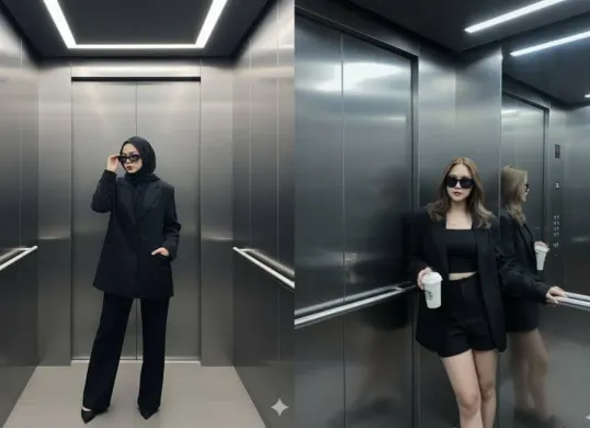 Tren foto AI bergaya di lift, cek prompt nya di sini. (Sumber: TikTok)