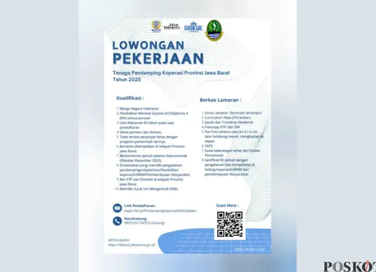 Lowongan Kerja Diskuk Jabar 2025 Posisi Tenaga Pendamping Koperasi, Intip Informasinya di Sini (Sumber: Instagram/diskukjabar)
