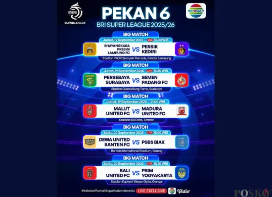 Jadwal BRI Super League Hari Ini Jumat 19 September 2025, Ada Persebaya vs Semen Padang (Sumber: Instagram/sports.indosiar/Edited Muhammad Ibrahim)
