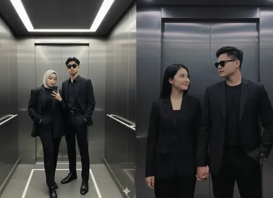 Tren edit foto AI di lift bareng pacar. (Sumber: TikTok)