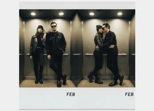 Hasil edit foto bareng pacar dengan konsep polaroid di lift menggunakan AI Gemini. (Sumber: Gemini AI)