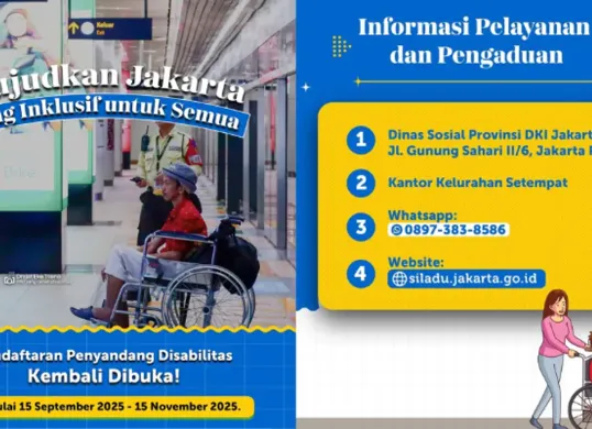 Pemprov DKI buka pendaftaran disabilitas 2025. Segera daftar untuk dapat manfaat Kartu Penyandang Disabilitas Jakarta (KPDJ) dengan tunjangan bulanan. (Sumber: Instagram/@dkijakarta, @dinsosdkijakarta)