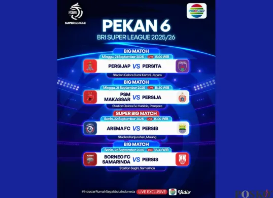 Jadwal BRI Super League Hari Ini Minggu 21 September 2025, Ada PSM Makassar vs Persija (Sumber: Instagram/sports.indosiar/Edited Muhammad Ibrahim)