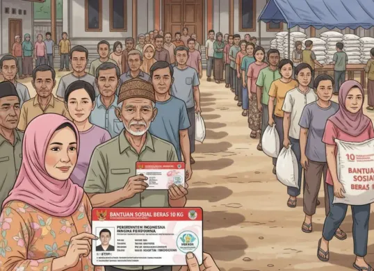 Ilustrasi pencairan bansos beras 10 kg. (Sumber: Istimewa)