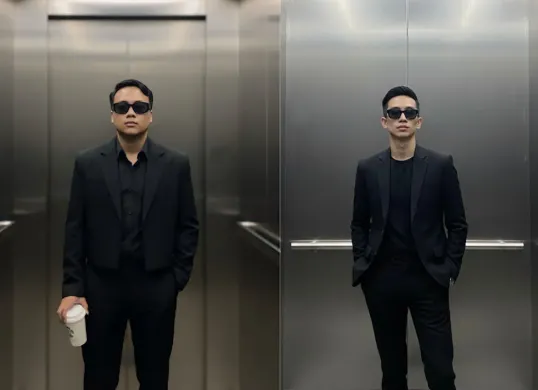 Tren foto Gemini AI cowok keren ala boss mafia di lift. (Sumber: X/@MikoLiko_)