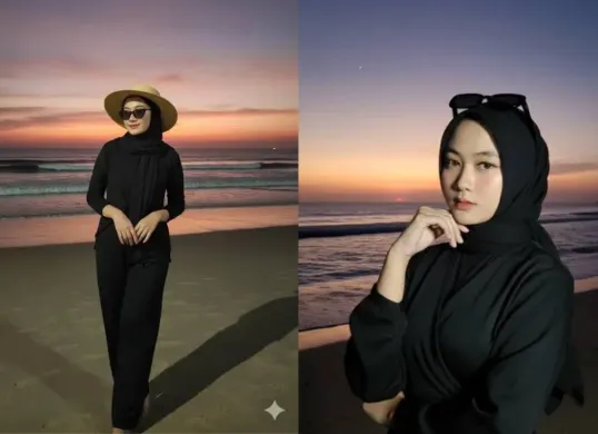 Ide prompt Gemini AI edit foto liburan di pantai. (Sumber: TikTok)
