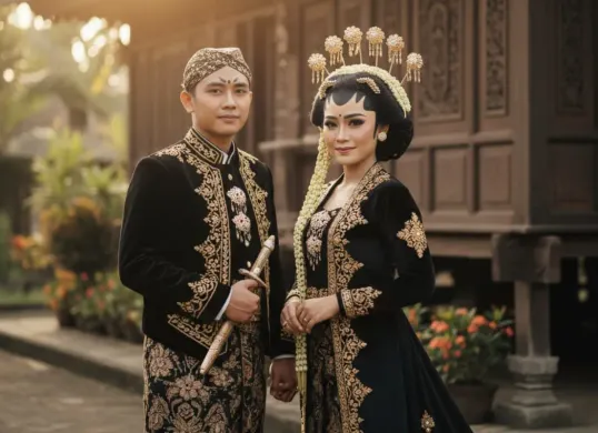 Ilustrasi pernikahan adat jawa buatan Gemini AI. (Sumber: Poskota/Gemini AI)