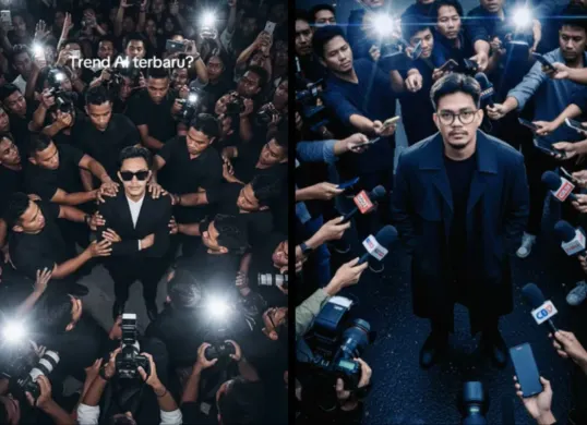 Edit Foto Dikelilingi Wartawan di Gemini AI, Ini Contoh Prompt yang Bisa Dipakai (Sumber: TikTok/mydailyescape_ dan hdriarptra_)
