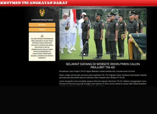 Tata Cara dan Persyaratan Rekrutmen TNI AD 2025 Jalur Tamtama dan Bintara (Sumber: ad.rekrutmen-tni.mil.id)