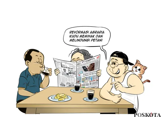 Ilustrasi obrolan warteg yang menyinggung tuntutan reformasi agraria. Perbincangan yang menekankan pentingnya kebijakan yang memihak dan melindungi petani sejati. (Sumber: Poskota/Arif Setiadi)