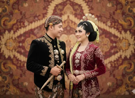 Hasil edit prompt Gemini AI foto prewedding adat Jawa ala studio. (Sumber: Freepik)