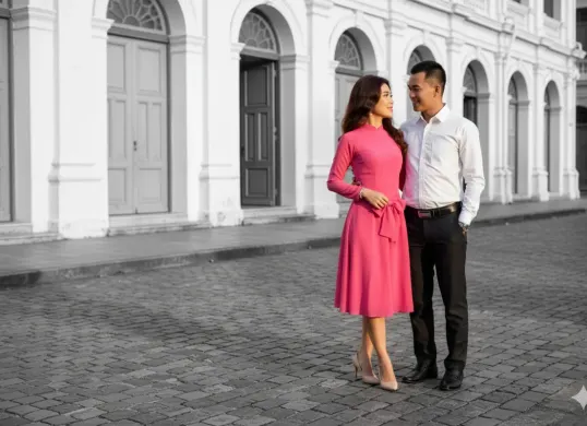 Hasil edit prompt Gemini AI foto studio ala cinematic bareng pasangan. (Sumber: Freepik/pressfoto)