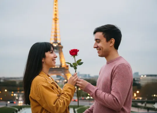 Hasil edit prompt Gemini AI foto liburan bersama pasangan yang lebih romantis. (Sumber: Freepik)