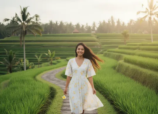 Hasil edit foto dengan prompt Gemini AI untuk mendapatkan foto mirip liburan di Ubud, Bali. (Sumber: Gemini AI)