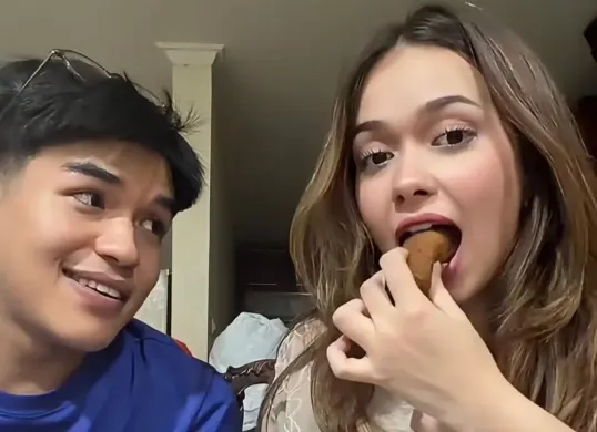 Rebecca Klopper dan Shaquille Sultan Pahlevi, adik dari selebgram Lula Lahfah. (Sumber: Instagram/@risol.bu_tatu)