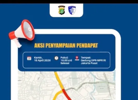 Demo di depan Gedung DPR RI Jakarta pada Kamis 16 April 2026. (Sumber: Instagram/@tmcpoldametro)