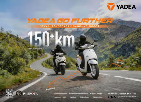 Yadea Indonesia menghadirkan tantangan menempuh lebih dari 150 kilometer hanya dalam satu kali pengisian daya. (Sumber: Yadea)
