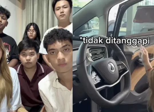 Della Septiani meluruskan video viral di dealer BYD Bali. Ia menjelaskan kronologi kejadian, mengaku tetap dilayani, namun menyoroti kualitas pelayanan yang dinilai kurang ramah. (Sumber: TikTok/@dellaaseptt)