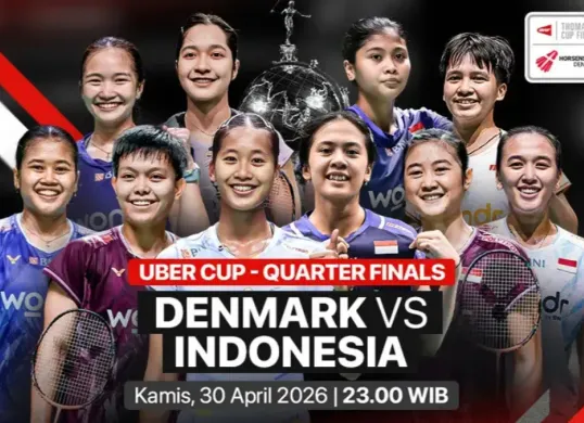 Link live streaming perempat final Uber Cup 2026 malam hari ini, Kamis, 30 April 2026. (Sumber: Vidio)